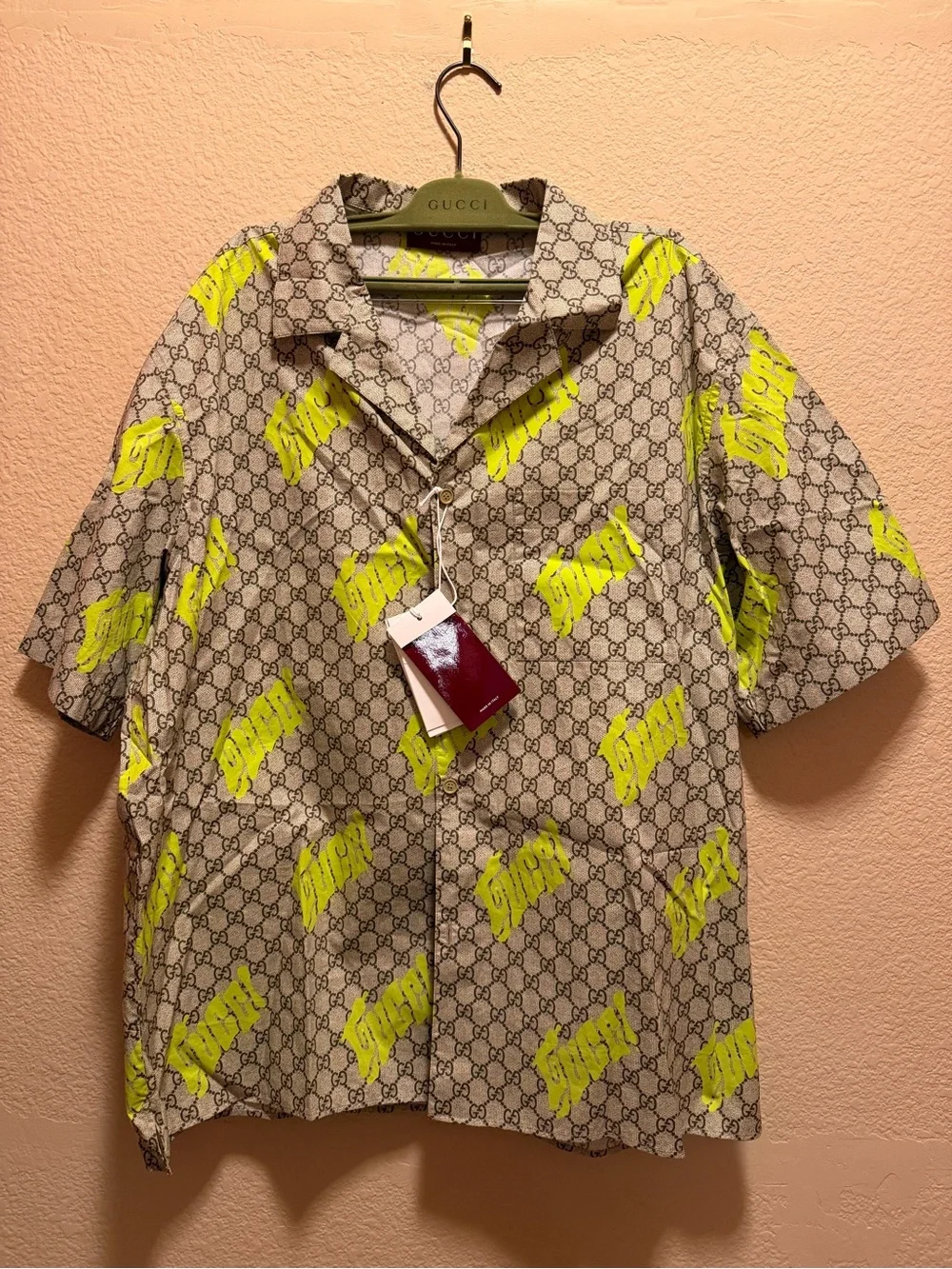 New Authentic Gucci GG Logo Button Up Shirt Brown Size IT 54 / US L